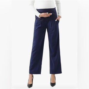 Blue wide leg maternity crop pant